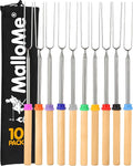 MalloMe Smores Sticks for Fire Pit - Accessories for Campfire Marshmallow Roasting Sticks Smores Kit Outdoor - Smore Skewers Hot Dog Fork For Outside, Camping Essentials Bonfire Gear Long 32" 10 Pack