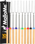 MalloMe Smores Sticks for Fire Pit - Accessories for Campfire Marshmallow Roasting Sticks Smores Kit Outdoor - Smore Skewers Hot Dog Fork For Outside, Camping Essentials Bonfire Gear Long 32" 10 Pack