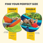 Durable Hammock 500 lb Capacity, Nylon Camping Hammock Chair - Double or Single Sizes w/Tree Straps and Attached Carry Bag - for Travel/Backpacking/Beach/Backyard (Large, Orange & Light Grey)