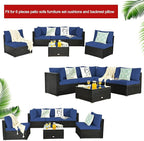 ClawsCover 12Pack Outdoor Seat and Back Cushions Replacement Covers Fit for 6Pieces 5-Seater Wicker Rattan Patio Furniture Conversation Set Sectional Couch Chairs,Navy-Include Cover Only
