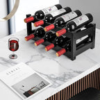 VASMIA Bamboo Wine Rack, 2-Tier Wine Racks Countertop Cabinet Wine Holder Wine Storage Shelf for Pantry Kitchen Bar Black