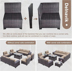 Patio Furniture Sectional Sofa Set 13-Pieces PE Rattan Patio Conversation Set w/43in Gas Fire Pit Table, Outdoor Furniture with 55000 BTU Propane Fire Pit, Sand