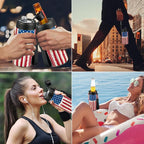 4 In 1 Beer Can Cooler Bottle Holder with Drinking Spout Lid for 12oz Regular, Slim Skinny Cans and Thermal Bottles,Sealed Insulated Double Wall Vacuum Stainless Steel Can Keeps Your Drinks Cold