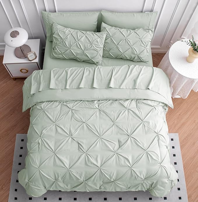 Lane Linen Comforter Set Full Szie, 7 Piece Bed in a Bag Set, Soft Full Size Bed Set, Full Size Bed Sheets and Comforter Set, Full Size Bedding Comforter Set with Sheets, Pillowcases & Shams - Mineral