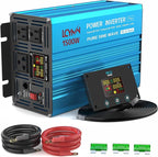 1500 Watt Inverter Pure Sine Wave DC 12V to 110V AC Power Inverters with 2 AC Charger Outlets, Car Inverter Solar Power Inverters for Vehicles Home with LCD Display and 2.4A USB Charging Ports