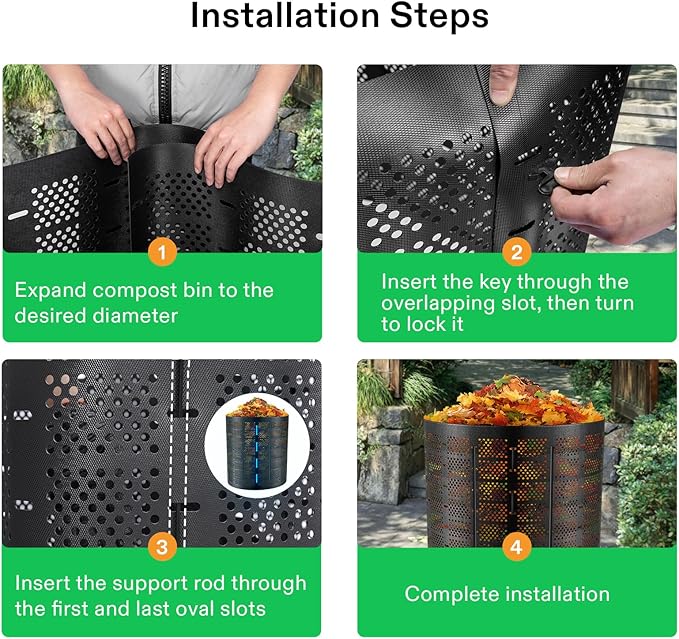 VIVOSUN 300 Gallon Outdoor Compost Bin, Expandable Composter, Easy to Setup & Large Capacity for Backyard, Lawn (Black with Gloves)