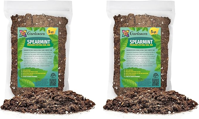 Gardenera Spearmint Plant Potting Soil - All-Natural Blend for Thriving Spearmint Plants - Boosts Root Health and Aroma - 10 Quart
