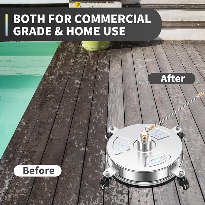 14" Pressure Washer Surface Cleaner with 4 Wheels - Stainless Steel Surface Cleaner for Pressure Washer Attachment for Concrete, Patio, Sidewalk, Deck and Driveways - PWS14
