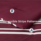 Bedsure Bed in a Bag King Size 7-Piece Burgundy White Striped Bedding Comforter Sets All Season Bed Set, 2 Pillow Shams, Flat Sheet, Fitted Sheet and 2 Pillowcases