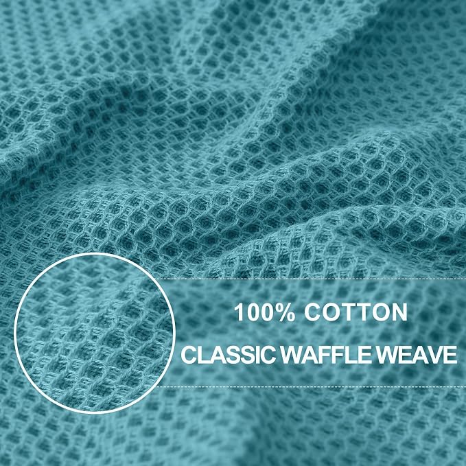 Homaxy 100% Cotton Waffle Weave Kitchen Dish Cloths, 7-Pack, Lake Blue | 12 x 12 Inches, Ultra Soft Absorbent Dish Towels, Quick Drying Dish Rags with Hanging Loop