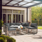 Pamapic 7 Pieces Outdoor Sectional Set, All-Weather PE Rattan Patio Conversation Set, Wicker Adjustable Patio Furniture Set with Washable Cushions Covers and Coffee Table, Brown Rattan, Gray Cushion