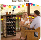 24 Bottle Wine Rack Freestanding Floor, Wine Bottle Holder, Boho Pine Wood & Rattan Mesh Wave Design, for Kitchen Bar Cellar Storage, 16.5" x 9.1" x 29.5"