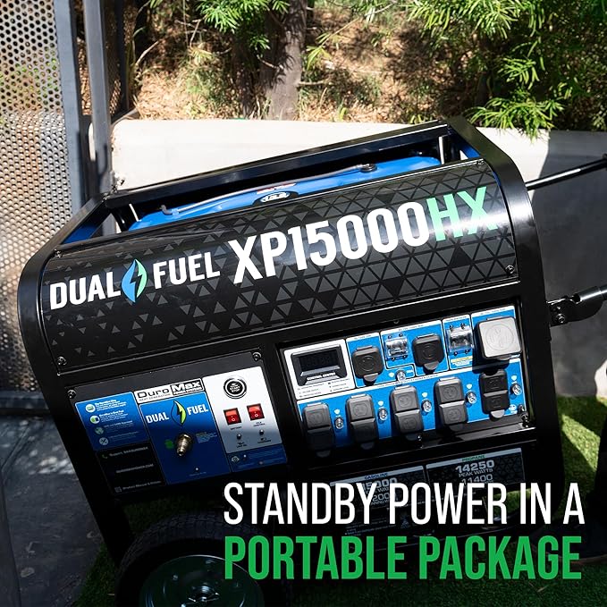 DuroMax XP15000HX 15,000-Watt Dual Fuel Portable Generator - Gas & Propane, Remote Electric Start, Whole Home Power Backup, Transfer Switch Ready, RV & Emergency Ready