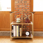 No Assembly Folding Bookshelf for Living Room, 2 Tier Gold Collapsible Book Shelf for Home Office, Portable Bookcase Storage Organizer
