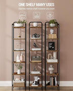 Bookcase Bookshelf, Narrow Book Shelf, Industrial Coner Shelf Storage Organizer, Slim Shelving Unit for Home Office, Living Room, Bedroom, Kitchen, 6-Tier Rustic Brown BC24601B