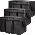 Insulated Food Delivery Bag, XXXL Grocery Cooler Bags, Black, 3-Pack | Insulated Reusable Tote Bag for Shopping/Travel, Catering for Hot/Cold Food Carrier, 23"x14"x15" Commercial Food/Pizza Warmer