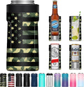 Universal Can Cooler - Signice 3 in 1 Insulated 12 oz Beer Can Insulator Stainless Steel Metal Holder for 12oz Slim Skinny Tall Standard Cans Bottle Hard Seltzer Soda Energy Drinks (Camouflage Flag)