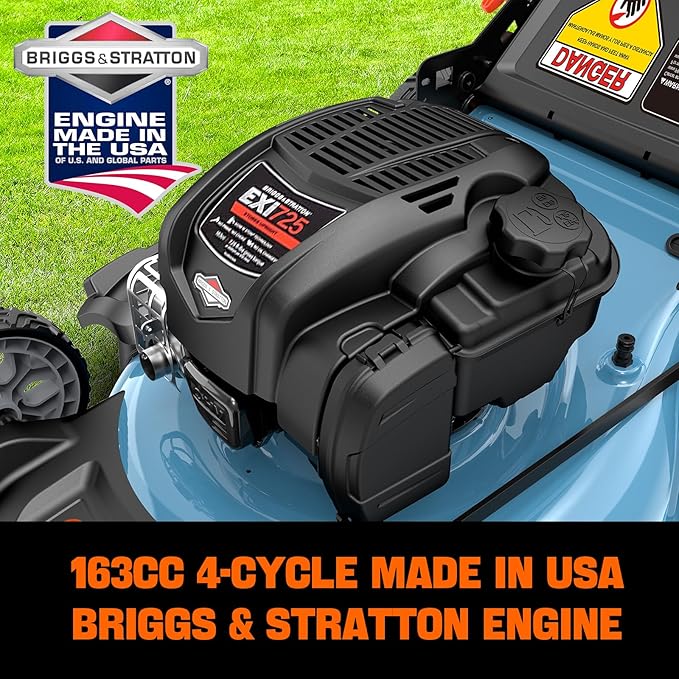SENIX LSSG-H2 22-Inch Self Propelled Gas Lawn Mower with 163 cc 4-Cycle Engine, 3-in-1 Rear Wheel Drive Variable Speed Lawnmower, 6-Position Height Adjustment
