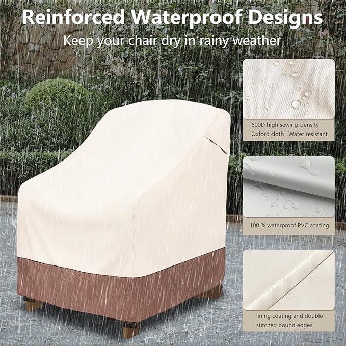 okcool Patio Adirondack Chair Cover 2 Pack,Waterproof Heavy Duty Outdoor Chair Covers,Patio Adirondack Chair Cover for Outdoor Chair,(30 W x 34 D x 36 H inches),Beige & Brown