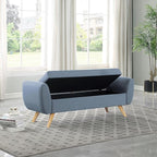HomePop Modern Storage Bench with Wood Legs |Homepop Home Décor|Bench with Storage for Living Room & Bedroom - French Blue Woven