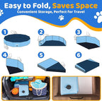 39.5" x 12" Foldable Dog Pool - Collapsible Hard Plastic Kiddie Pool for Dogs & Kids, Non-Slip Pet Bath Tub for Outdoor Backyard Use, Lightweight & Portable (Blue)