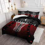 Axolotl Basketball Bedding Set for Boys Kids Teens,Soft Black and Red Sports Theme Basketball Bedding Sets Twin Size with 1 Comforter and 2 Pillowcases All Season