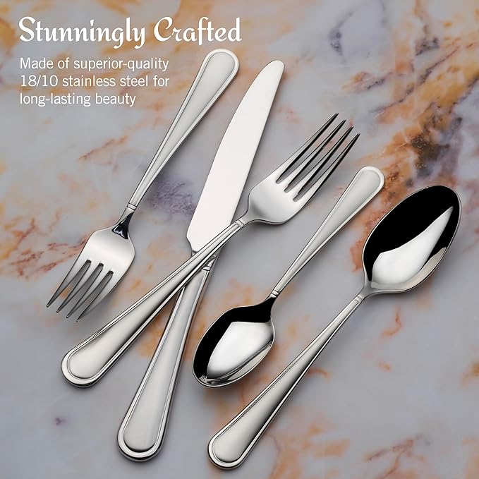 Mikasa, Virtuoso Frost Flatware Service for 12, 65 Piece Set, 18/10 Stainless Steel, Silverware Set with Serving Utensils