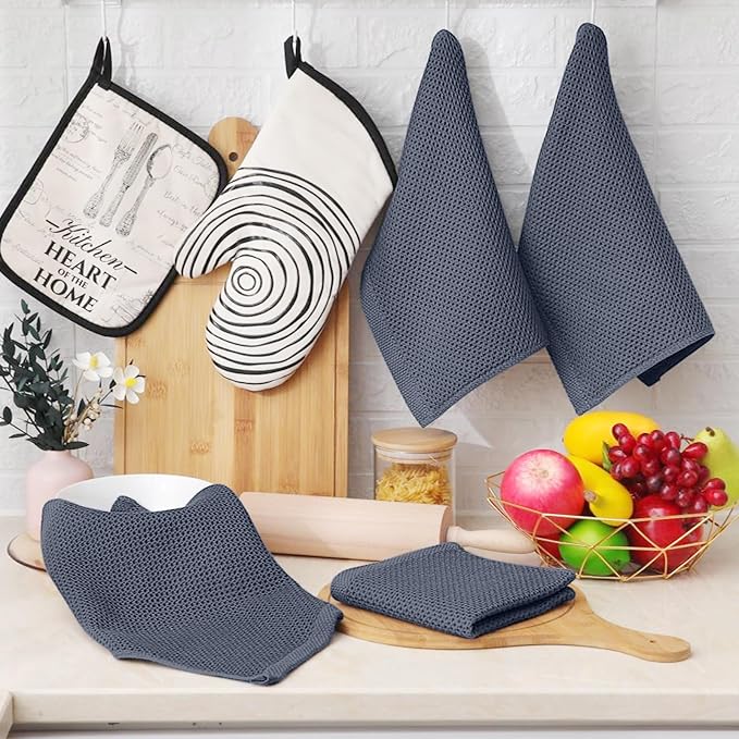 Homaxy 100% Cotton Waffle Weave Kitchen Dish Cloths, 7-Pack, Dark Grey | 12 x 12 Inches, Ultra Soft Absorbent Dish Towels, Quick Drying Dish Rags with Hanging Loop