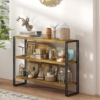 3-Tier Rustic Wood and Metal Industrial Bookcase - 40in, For Home Office, Bedroom, Kitchen, Bathroom