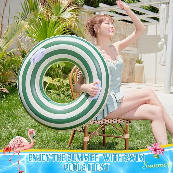 2 PCS Striped Pool Floats for Adults Swimming Rings Tube with Handles -Inflatable Pool Float Tube for Adults Pool Floats for The Beach, Party, Vacation