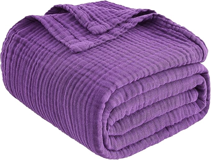 EMME Cotton Muslin Throw Blanket Couch Breathable Gauze Blanket Soft Lightweight Blankets Adults (Purple, 50"x60")