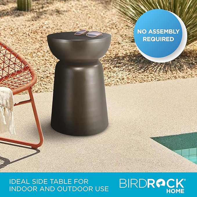 BIRDROCK HOME Metal Decorative Garden Stool and Outdoor Accent Side Table - Modern Industrial Round End Table for Home Furniture, Porch, Patio Decor, Garden, Deck - Dark Antique Bronze, 14" H x 14" D