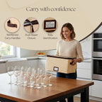 Wine Glass Storage Box with Dividers, Holds 12 Glasses up to 3.75" Wide | 2 Pack, Stemware Storage Case, Protects Fine China, Durable Quilted Microfiber, Carry Handles, Ideal for White Wine