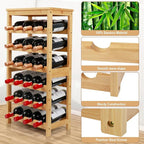 Wine Rack Free Standing Floor, 6-Tier 24 Bottles Display Wine Storage Shelves with Table Top, Easy-Assembly Freestanding Bamboo Wine Racks for Kitchen Dining Room Bar, Natural