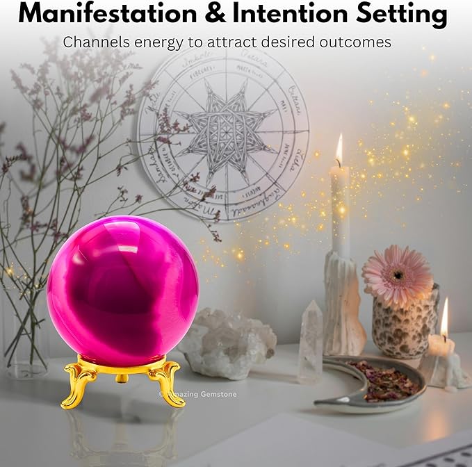 Amazing Gemstone Pink Onyx Crystal Ball with Stand - 2 Inches Crystal Sphere Meditation Balls for Witchcraft and Decorative Balls