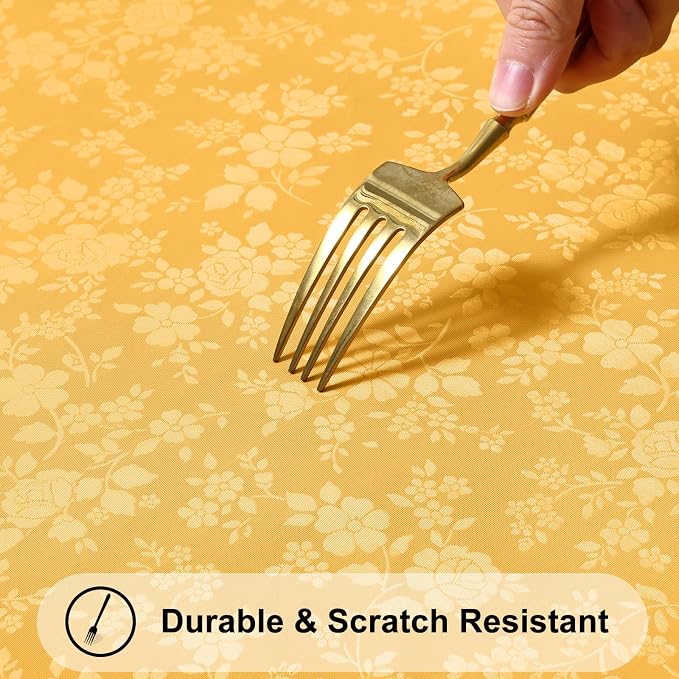 Smiry Rectangle Waterproof Heavy Duty Vinyl Tablecloths, 60 x 84 Inch | Wipeable Washable Floral Embossed Table Cover for Kitchen and Dining Room, Indoor & Outdoor Use, Mustard Yellow