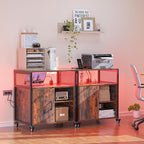 LED Rolling Wheels Filing Cabinet with Lock, File Cabinets with Charging Station, Printer Stand with Storage for Office Home, A4 Letter Size File Folders