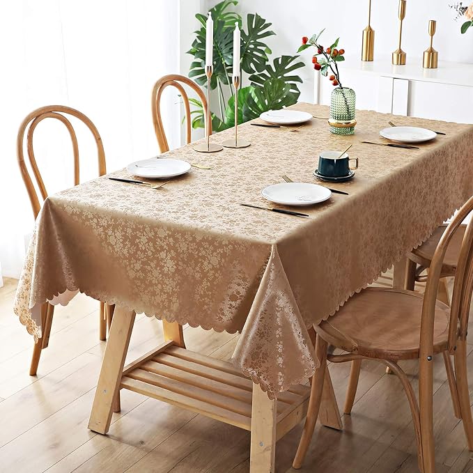 Smiry Rectangle Waterproof Heavy Duty Vinyl Tablecloths, 54 x 108 Inch | Wipeable Washable Floral Embossed Table Cover for Kitchen and Dining Room, Indoor & Outdoor Use, Brown