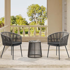 EAST OAK 3-Piece Patio Bistro Set, Patio Conversation Bistro Set with 2 Wide Ergonomic Chairs, Cushions & Glass Top Side Table, Outdoor All-Weather Wicker Furniture for Porch, Gray & Dark Gray