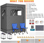 2 Person Portable Steam Sauna for Home, Extra Large Sauna Box for Relaxation, Detoxification, 2 Steamer, 2 Foldable Chair & Remote Control, Grey