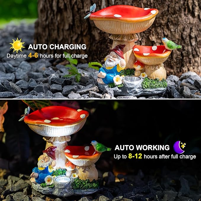 Solar Gnome Statues Figurine Lights - Garden Lighting Outdoor Decorations, Gnome Sleeping Under Mushroom, Yard Art Lawn Ornaments for Porch Patio Balcony - Gnome Gifts for Women Mom