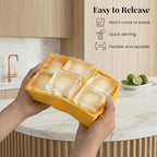 KitchFort® Large Silicone Ice Cube Tray (2-Pack), Easy Release 2" Big Ice Cubes - Cocktail, Whiskey Ice Cubes Mold - Ice Trays for Freezer with Lid - Stackable Silicone Ice Tray - Mustard Yellow