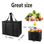 2 pack Additional Bottom Plate Black Insulated Grocery shopping bag , Delivery,pizza,reusable bags, Sturdy zipper,Collapsible,tote,cooler,thermal,Beach,waterproof heavy duty