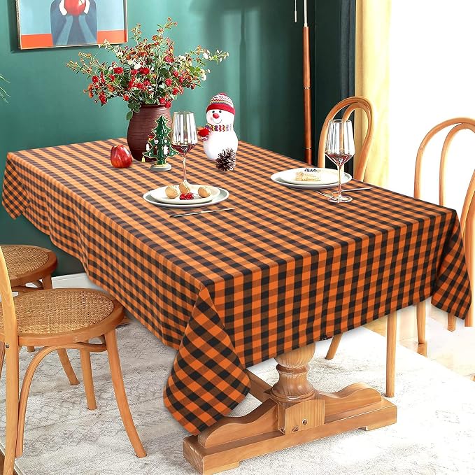 Urban Villa Tablecloth Cotton Tabletop 60x84 (6-8 Seat) Orange/Black Checks