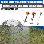 10 Inch Steel Wire Rotary Brush Cutter Trimmer Head Sets Weed Blade Cutter with Adapter Kit Compatible with Stihl, Husqvarna,String Trimmers, Gardening Lawnmower, Moss Grass Rust Removal