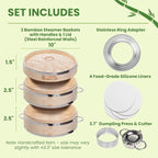 Bamboo Steamer 10 Inch - Dumpling Steamer Basket 2 Tier, Bamboo Steamers For Cooking Dumplings, Bao Bun, Dim Sum, Rice Potsticker & Veggie Food Steaming Basket with Steel Rims, Handles & Accessories