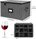 Mayniu Stemware Storage Cases, Wine Glass Storage Box with Dividers | Hard Shell Top, Stackable for Crystal, Glassware Storage Containers for Packing, Moving & Home (17"x13"x10" Black)