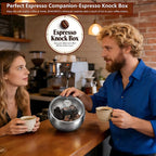 Espresso Knock Box with Glass Lid, Magnetic Knock Bar, Shock-Absorbing Base – Holds 20 Pucks (Silver) | Large Capacity, Coffee Knock Box, Stainless Steel Coffee Grounds Container