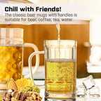 Freezer Beer Mugs, 20 oz Large Heavy Glass Mugs with Handles Set of 2, Clear Large Beer Steins for Tea, Coffee Glasses Oktoberfest Style for Dad Husband or Friend