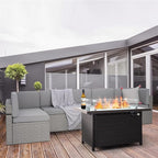 Pamapic 8 Pieces Patio Conversation Sets with fire Pit, Patio Furniture Sectional Sofa with Gas Fire Pit Table(Grey Wicker,Grey Cushions)